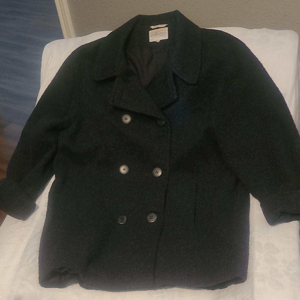Willi Smith Black Double-Breasted Pea Coat